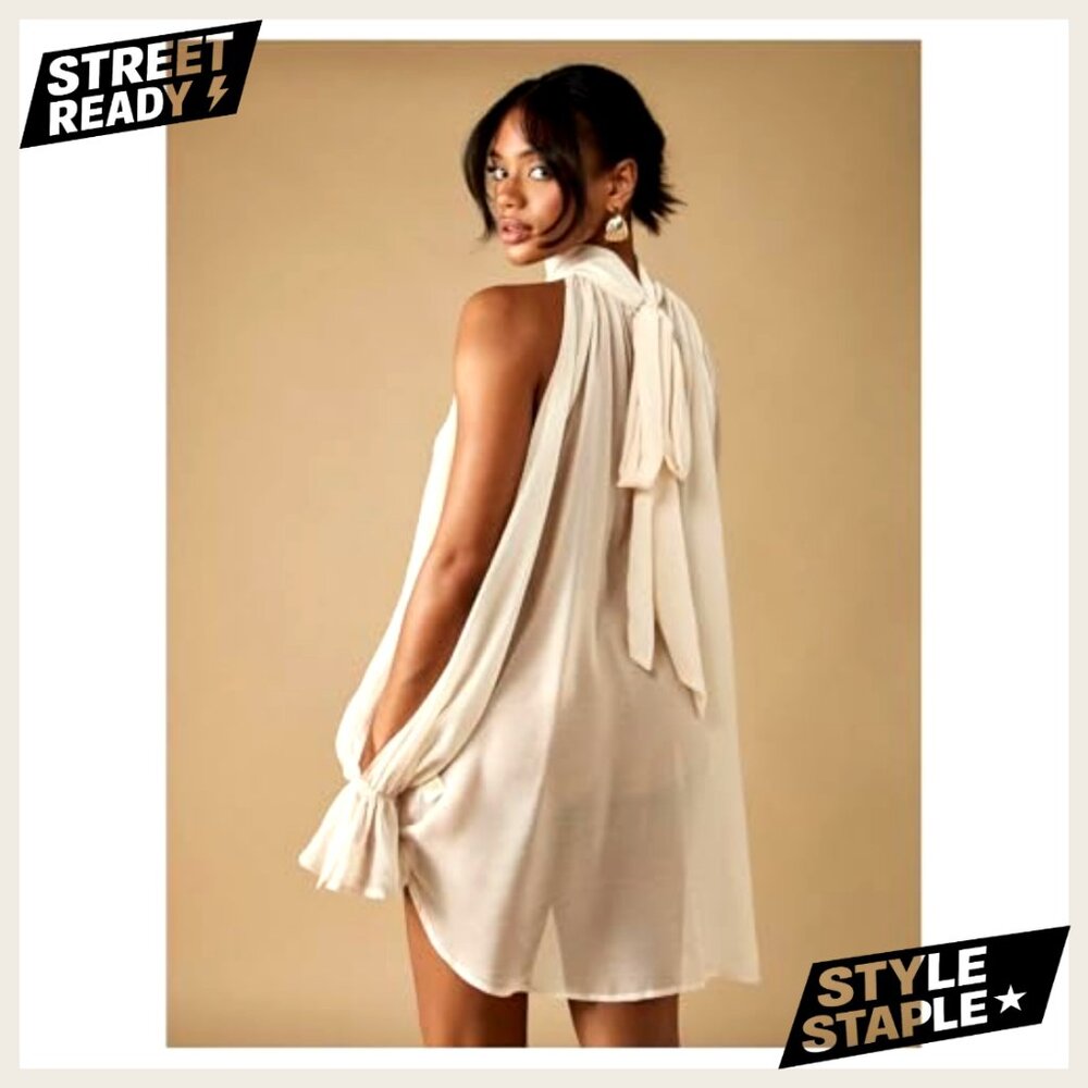 Chiffon Blouse Asymmetrical Split Bishop Sleeve S… - image 2